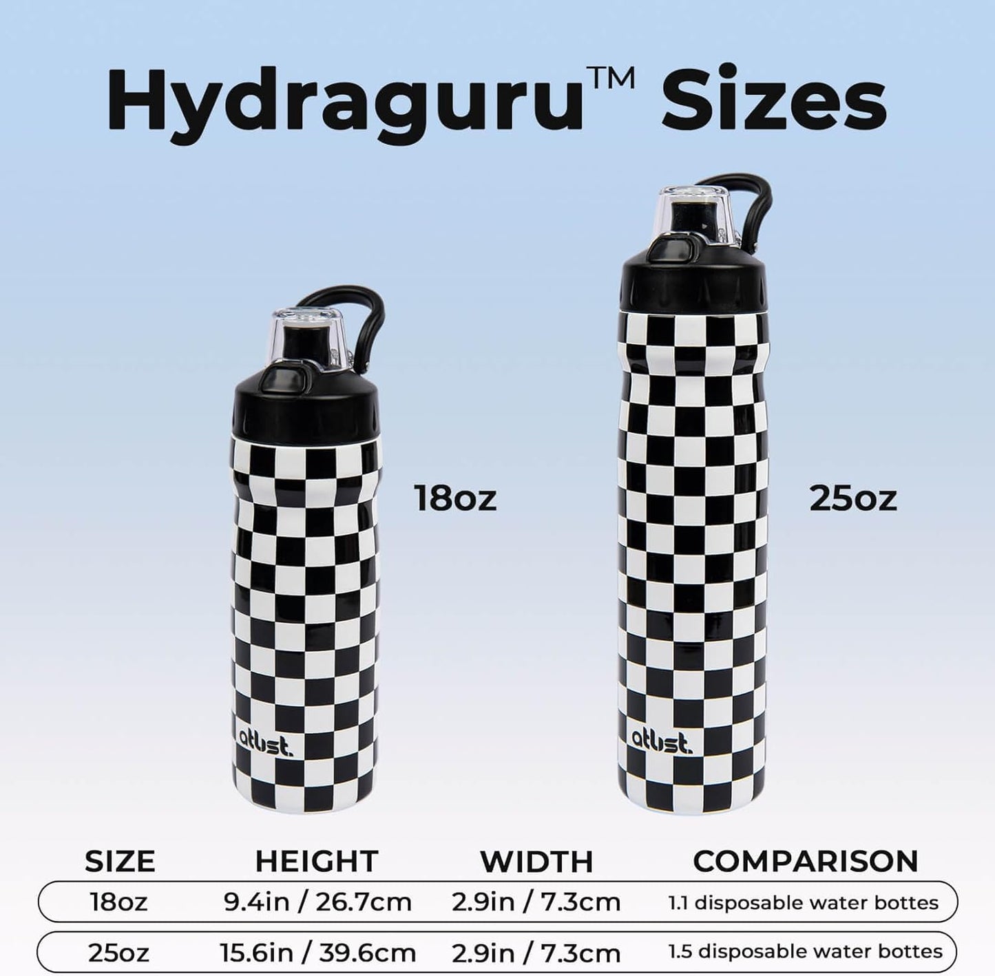 Magnetic Water Bottle with Straw 25 oz - Stainless Steel Insulated Tumbler for Gym & Bike (Fits Holders) - Leak Proof Pop-Up Lid, 2-in-1 Sip or Chug, Handle & Cute Black Checkered Print