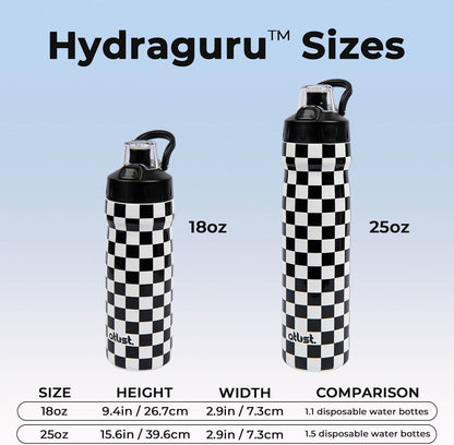 Magnetic Water Bottle with Straw 25 oz - Stainless Steel Insulated Tumbler for Gym & Bike (Fits Holders) - Leak Proof Pop-Up Lid, 2-in-1 Sip or Chug, Handle & Cute Black Checkered Print