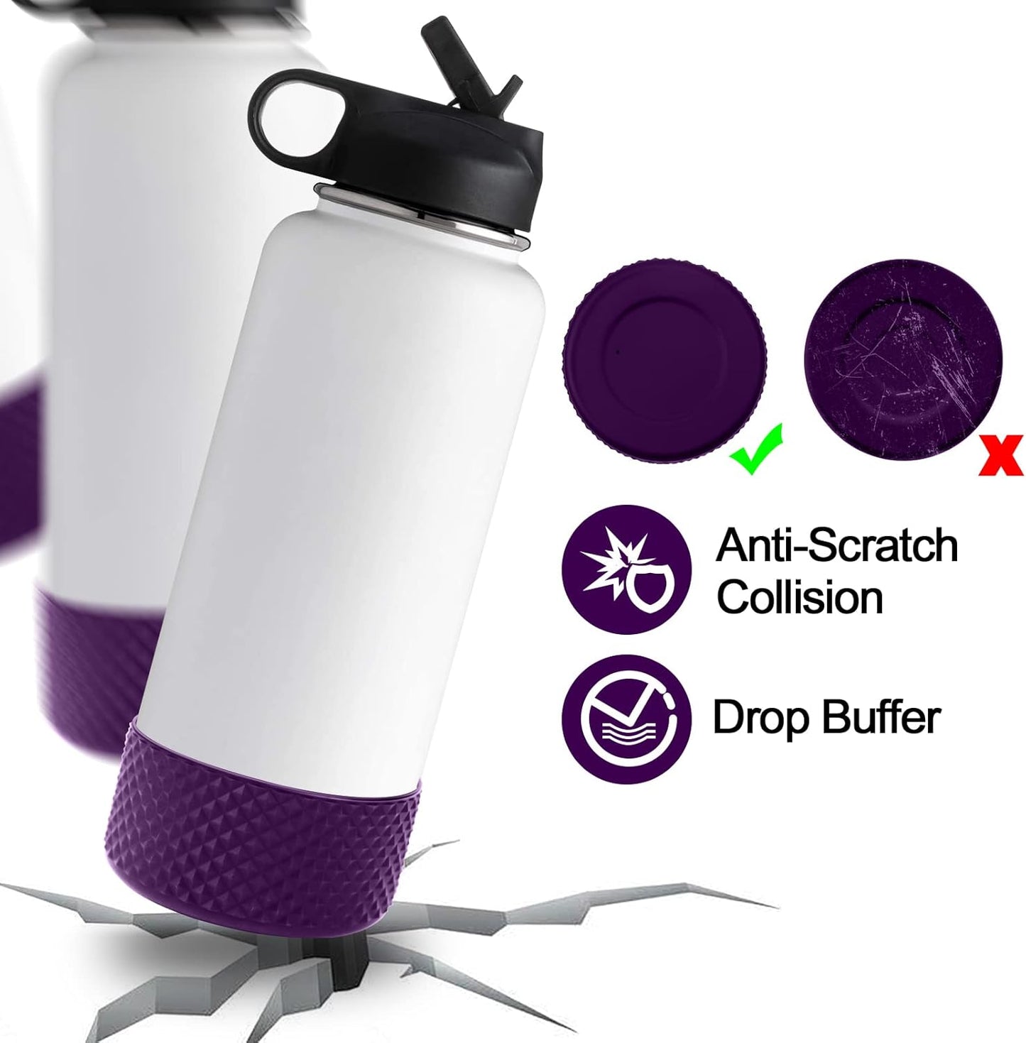 WUQID Water Bottle Boot, Diamond Silicone Boot Compatible with Stanleyy Tumbler 20-40oz & Hydroo Flask Bottle 12oz-24oz, Reduces Dents Sleeve Cover for More Bottles/Tumblers Bottom of 2.83-2.95in