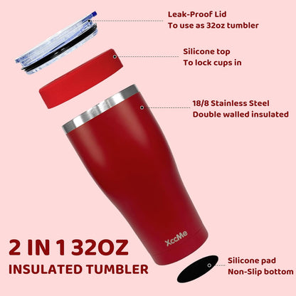 Universal Iced Coffee Sleeve,32oz Double Wall Stainless Steel Insulator Fits 16-32oz Starbucks/Dunkin/McDonalds Cups,Reusable Iced Coffee Cup Holder,Leak-Proof Tumbler for Hot,Cold Drink