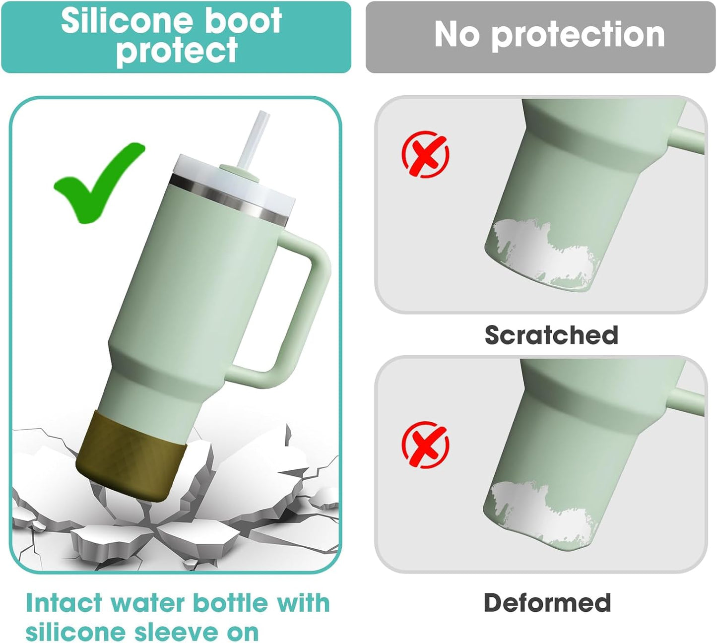 Airboat Upgrade 2PCS Protective Silicone Boot Bumper for Stanley Quencher Adventure 40oz 30oz IceFlow 20oz 30oz Tumbler, Water Bottle Bottom Sleeve Cover Accessories for Stanley Mug Cup(Black)