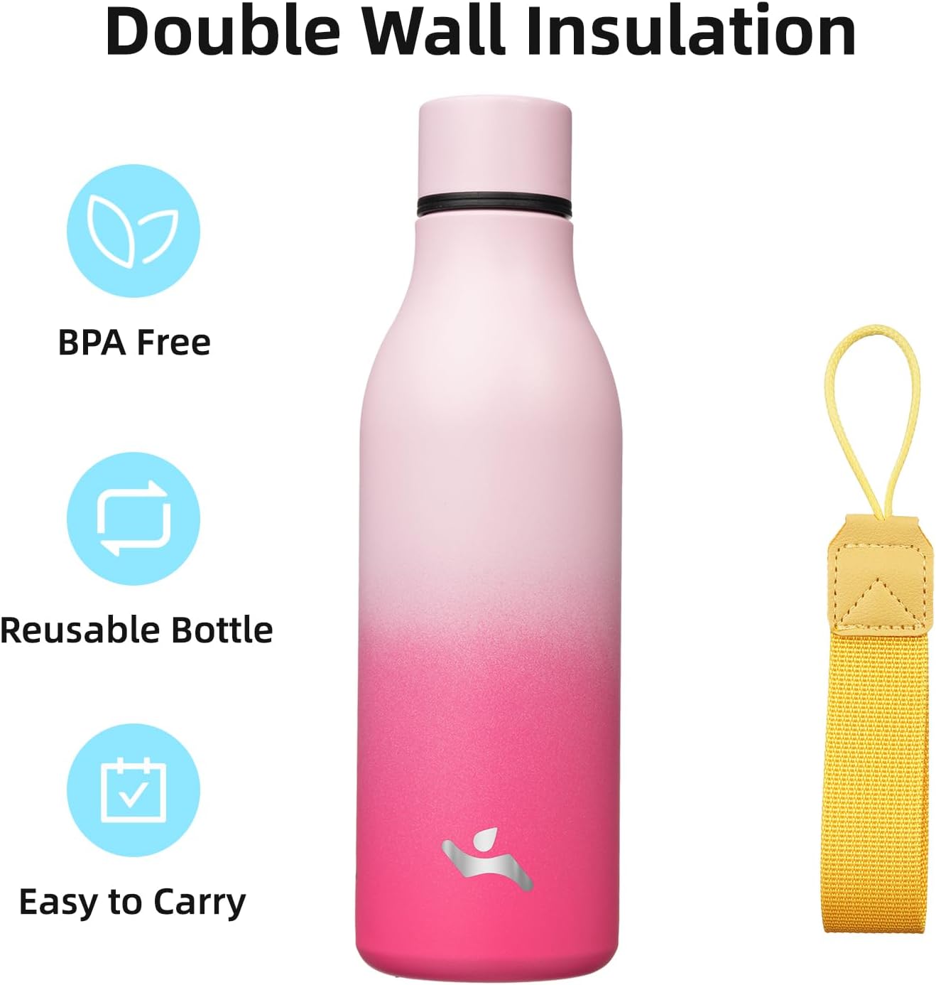 Konokyo Insulated Water Bottle with Strap,18 oz Double Wall Stainless Steel Vacuum Bottles Metal Water Flask,Macaron Green - Colors B
