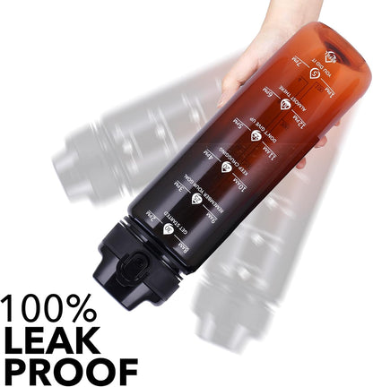 32oz Water Bottle with Time Marker, Motivational Drinking Bottle with Strap, BPA-Free Leak-Proof, Encouraging Water Bottle Time to Drink Water for Gym School Office Travel