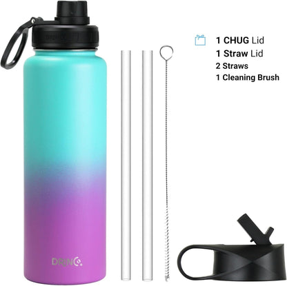 Drinco Stainless Steel Water Bottle Spout Lid Vacuum Insulated Double Wall Water Bottle Wide Mouth (40oz 32oz 22oz 18oz 14oz) Leak Proof Keep Cold Sport Camping Hiking (22 oz, 22oz Black)