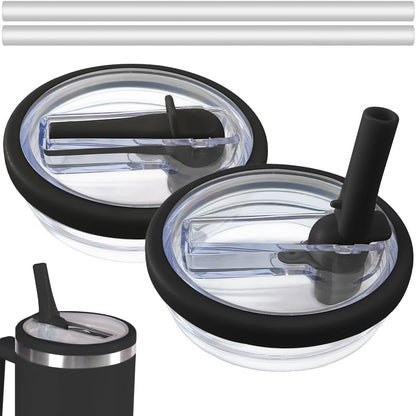2-Pack Leak Proof Lid Replacement 40 oz, Only Fit for Stanley Quencher H2.0 Tumbler, Reusable Flip Straw Lid Top Cover for Stanley 40oz Cup Accessories, Replacement of Leaking Original Lids, Black