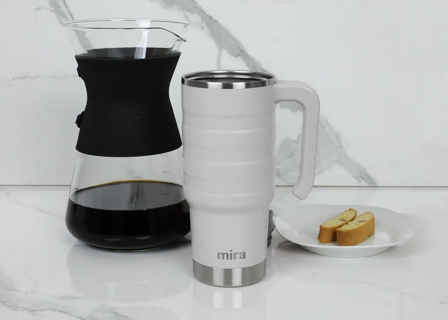 MIRA 24 oz Insulated Travel Mug - Stainless Steel Coffee Cup with Spill-Proof Flip Lid & Handle - Hot/Cold Car Tumbler - Marine