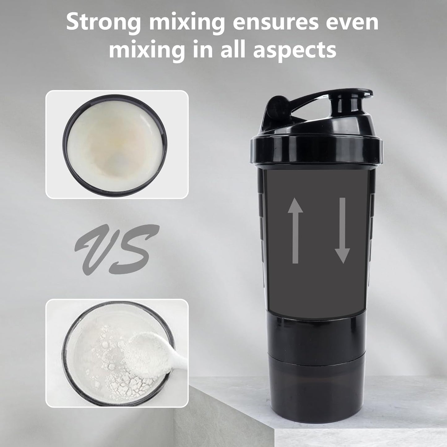 XTK Shaker Bottle 16OZ Protein Shaker Bottles with Mix Ball Sports Water Bottle Leak Proof GYM Cup for Protein Mixes with Powder Storage & Pill Organizer, Ideal for Pre Workout,BPA Free(black)