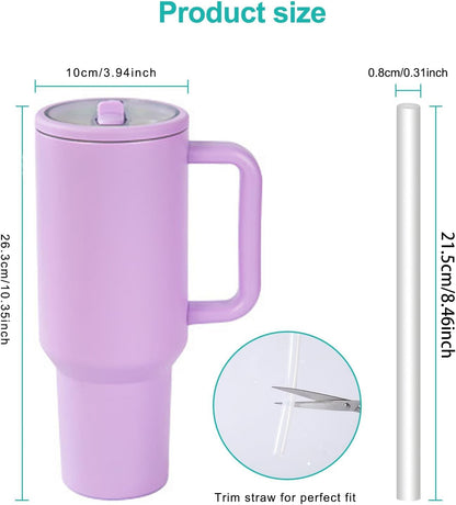 40 oz Insulated Tumbler with Handle,Flip Straw,Lid & Rubber Base Stainless Steel Water Bottle - Leak Proof Vacuum Insulated Mug BPA Free Reusable Travel Cup Gifts for Women/Men (light blue)