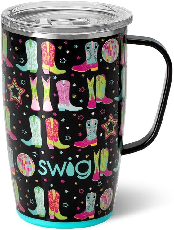 Swig Life 18oz Travel Mug, Insulated Tumbler with Handle and Lid, Cup Holder Friendly, Dishwasher Safe, Stainless Steel, Travel Coffee Cup (Honey Meadow)