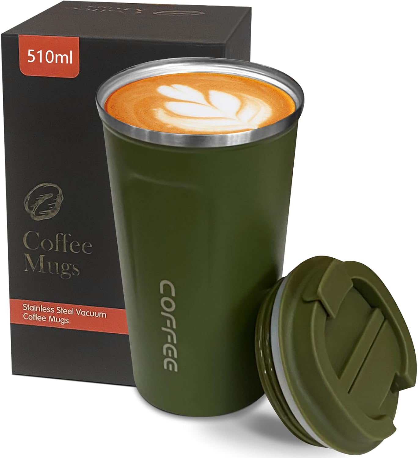 YINBAOGE Insulated Travel Coffee Mug, Spill & Leak Proof, Portable To Go Camping Stainless Steel Coffee Tumbler, Reusable Thermal Coffee Cup with Lid for Hot & Cold Drinks (Black, 12 OZ)