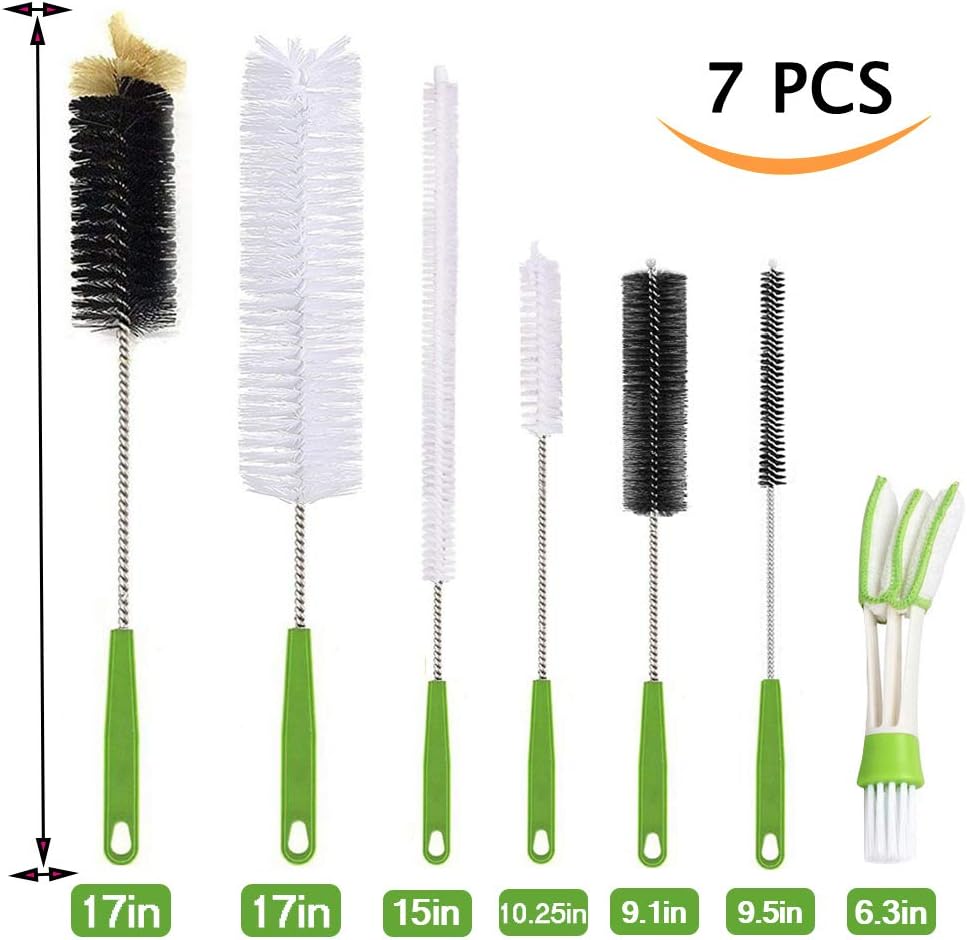 Long Bottle Brush, 17 in Bendable Cleaner Brushes for Cleaning Neck Beer Bottles, Wine, Baby Bottles, Water Bottles, Tumblers, Flask, Bird Feeder, Vase, Pipes and Brewing Supplies Black/1Pack