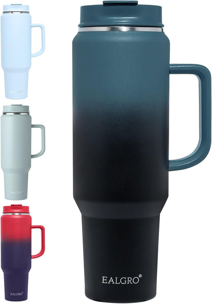 EALGRO 50 oz Tumbler with Handle, Insulated Tumblers with Lid and Straw, Large Metal Sports Water Bottle Jug, Thermal Stainless Steel Travel Coffee Mug Cup, Black