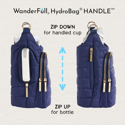 WanderFull Original HydroBag Handle® Zipper Slot for Handle, Hands-Free Crossbody Water Bottle Holder & Tumbler Accessories