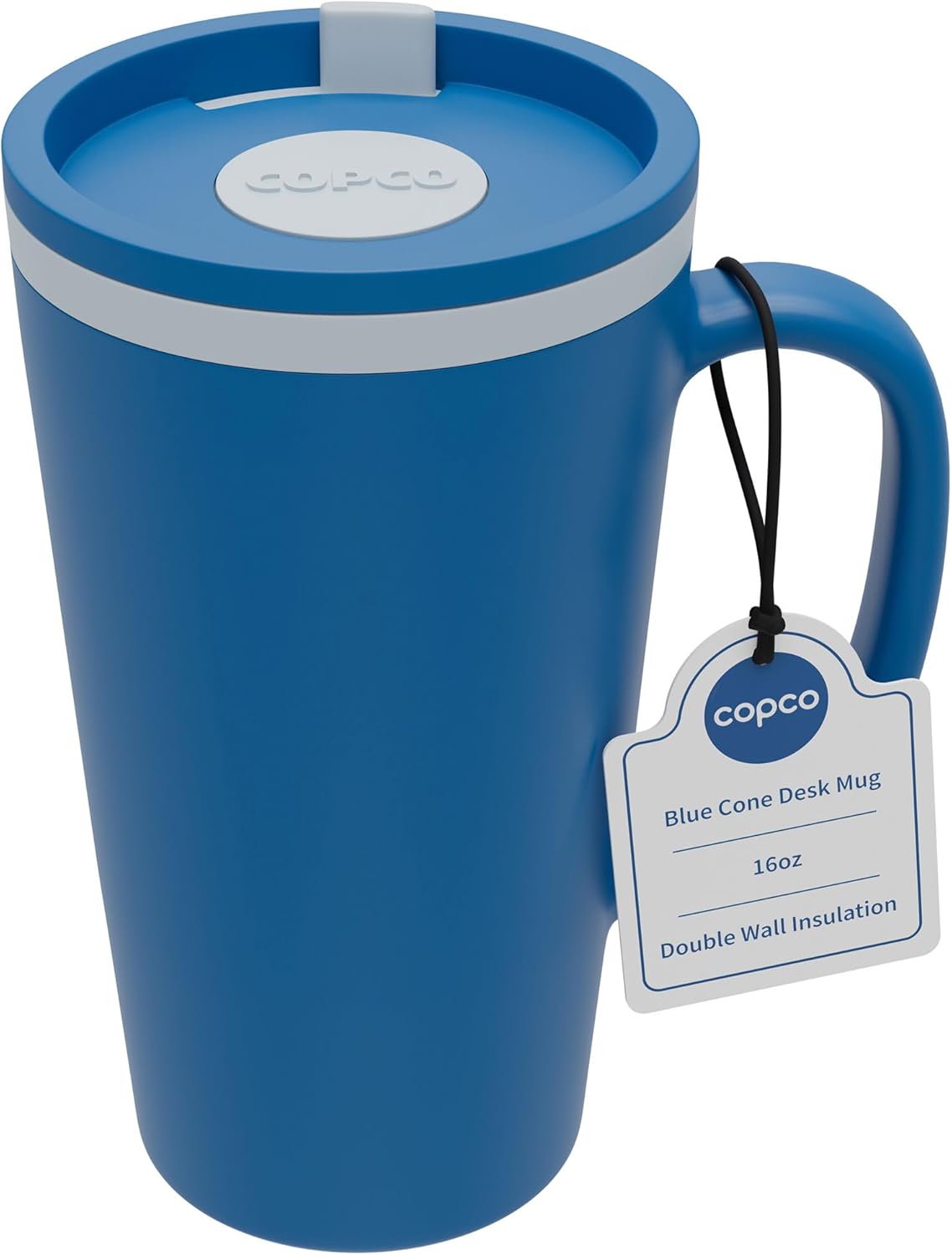 Copco Cone Desk Mug, 16 oz - Double Wall Insulated Coffee Mug with Twist-Off Lid, Handle & Slide Tab - Travel-Friendly Cup for Hot or Cold Drinks, BPA-Free, Microwave & Dishwasher Safe (Brown)