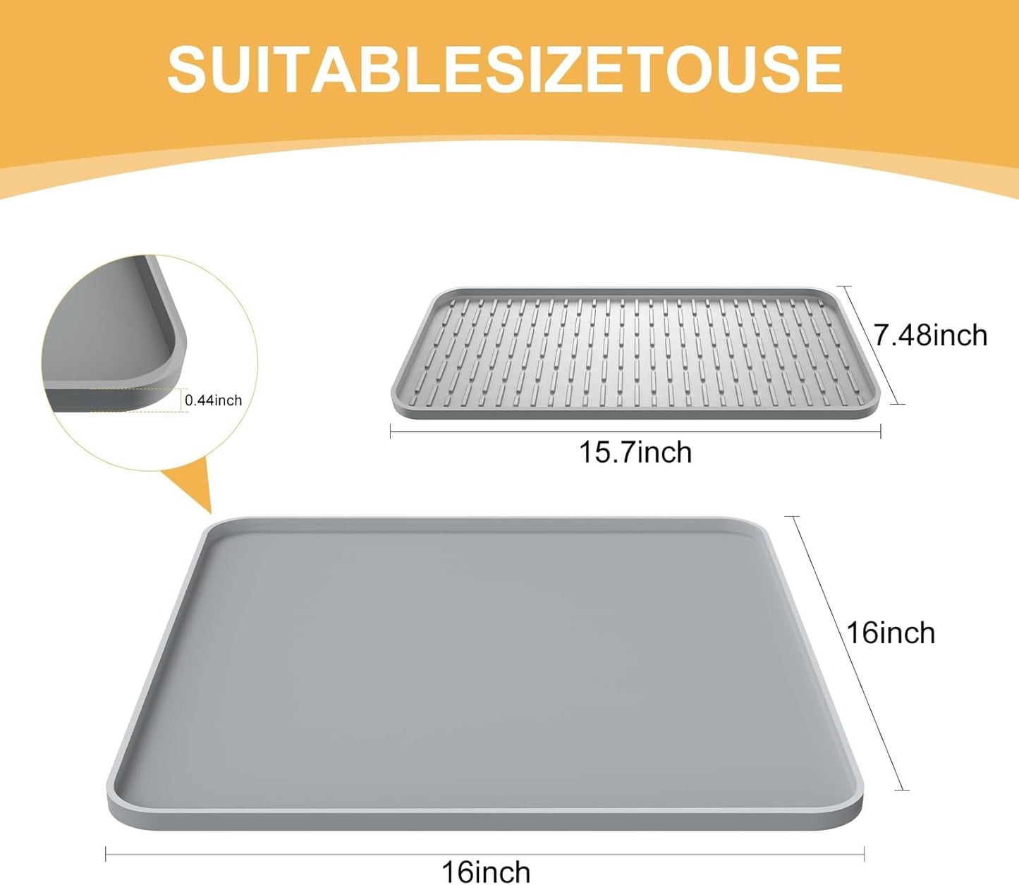 Silicone Coffee Mat, 24''x16'' Bar Mat with Detachable Dish Drying Mat - Fits Under Coffee Maker & Dish Rack