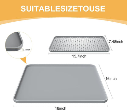 Silicone Coffee Mat, 24''x16'' Bar Mat with Detachable Dish Drying Mat - Fits Under Coffee Maker & Dish Rack