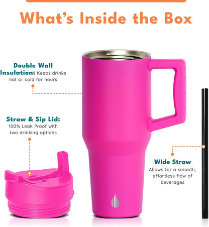 Elemental 32 oz 100% Leak Proof Tumbler with Handle & Straw - Stainless Steel Double Wall Insulated Tumbler for Hot and Cold Beverages - Travel Coffee Mug with Sip & Straw Lid - White - Colors A