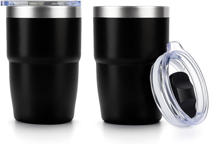 Zenbo 8 oz Stackable Espresso/Coffee Cups with Magnetic Lid, Ceramic-Lined 18/8 Stainless Steel Mini Tumblers, Double-Wall Vacuum Insulated & Dishwasher Safe for Travel & Office (Sage Green-2 Pack)