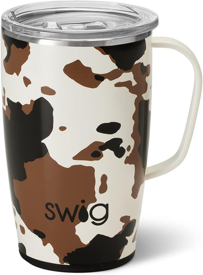 Swig Life 18oz Travel Mug, Insulated Tumbler with Handle and Lid, Cup Holder Friendly, Dishwasher Safe, Stainless Steel, Travel Coffee Cup (Honey Meadow)
