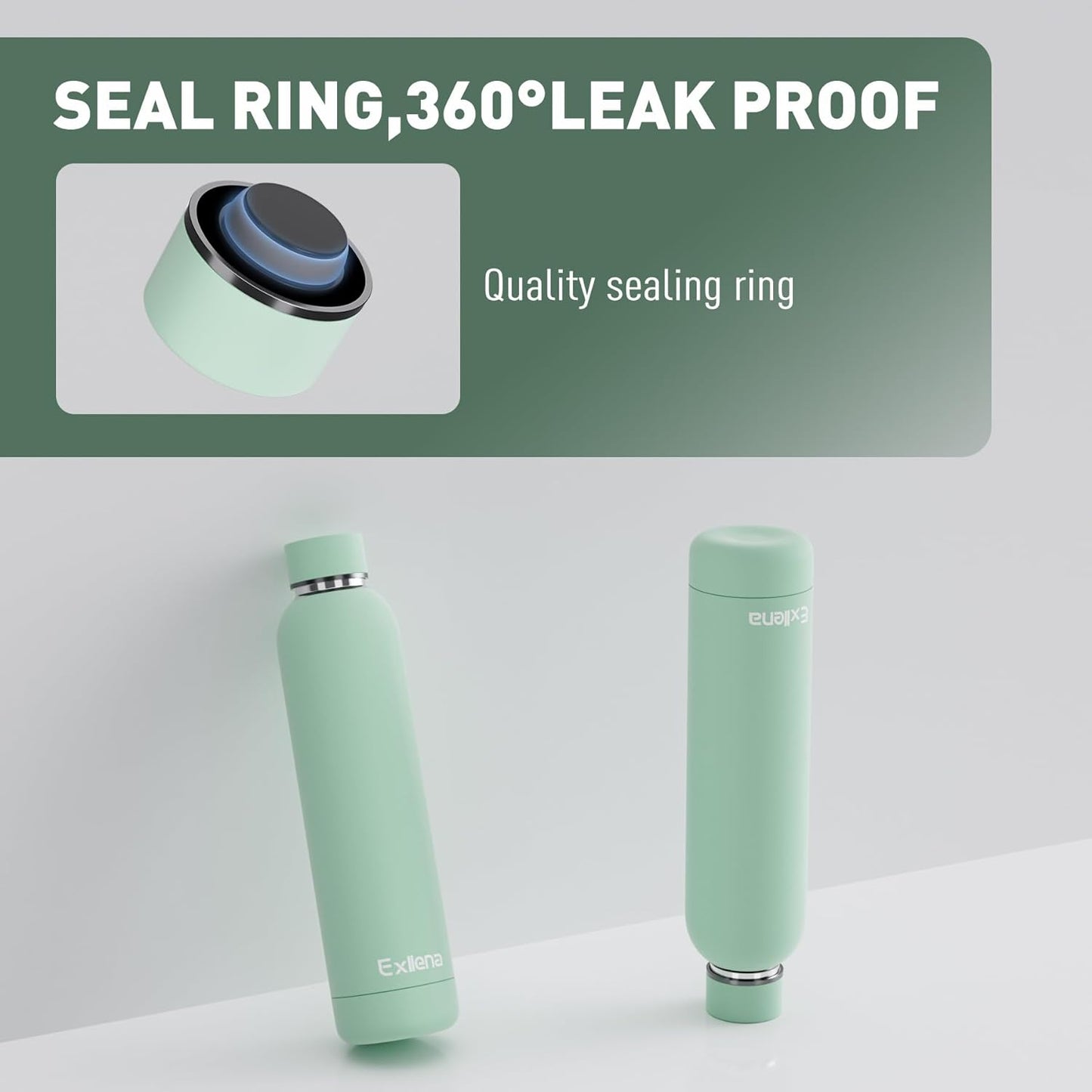 Exllena Slim Insulated Water Bottles for Travel 18oz with Clip, Double Wall Vacuum Stainless Steel Water Bottle Keeps Drinks Cold 24 Hrs/Hot 12 Hrs, 100% Leakproof, BPA Free(Black)