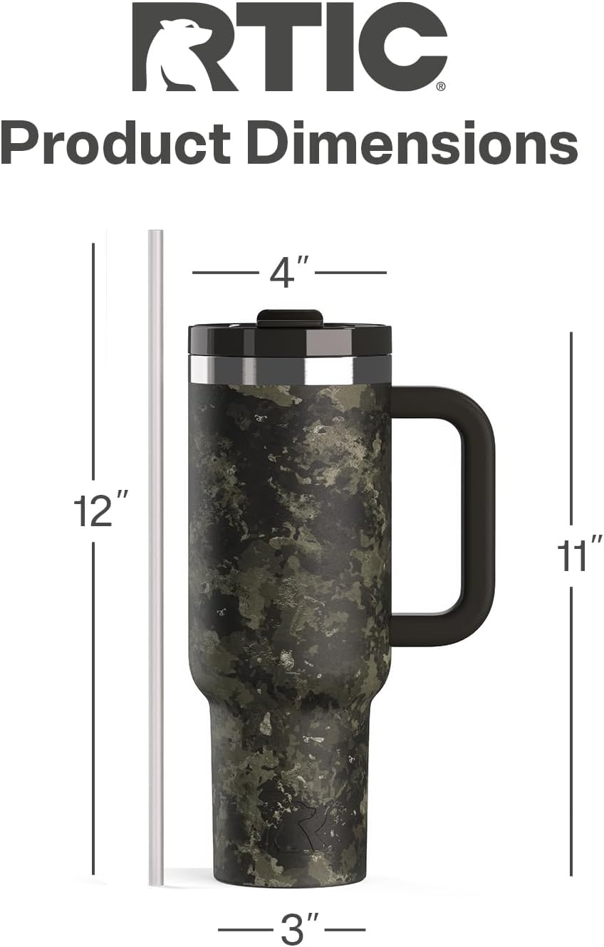RTIC 30 oz Road Trip Tumbler Double-Walled Ceramic Lined InsulatedStainless Steel Portable Travel Coffee Mug Cup with Lid, Handle and Straw, Periwinkle Bouquet