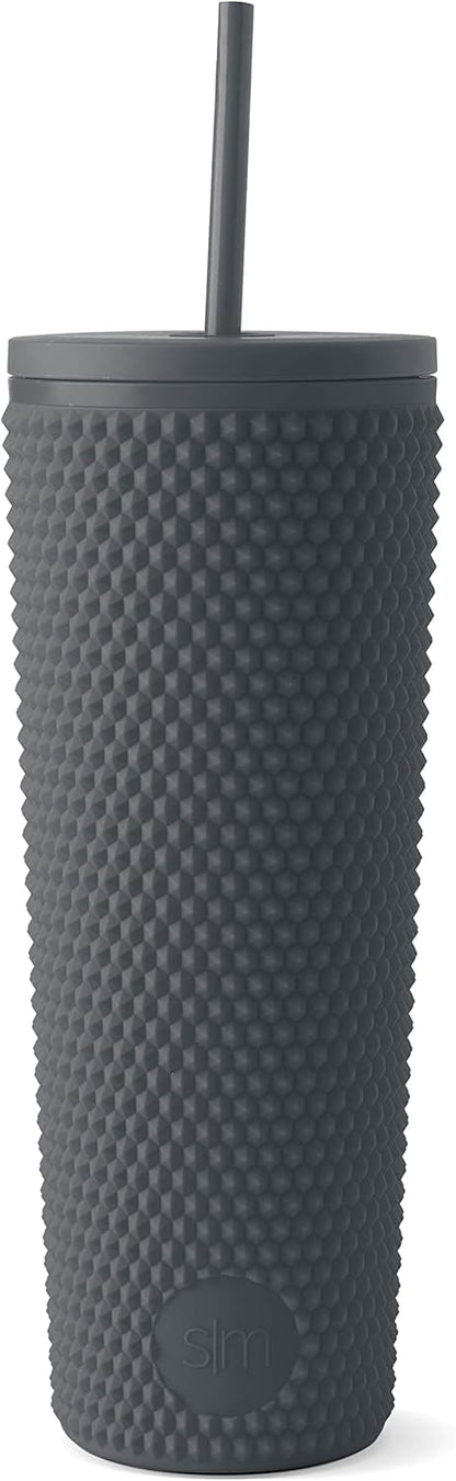 Simple Modern Plastic Matte Studded Tumbler with Lid and Straw | Reusable BPA Free Iced Coffee Cups Double Wall Smoothie Cup | Gifts for Women Men Him Her | Classic Collection | 24oz | Raspberry Vibes