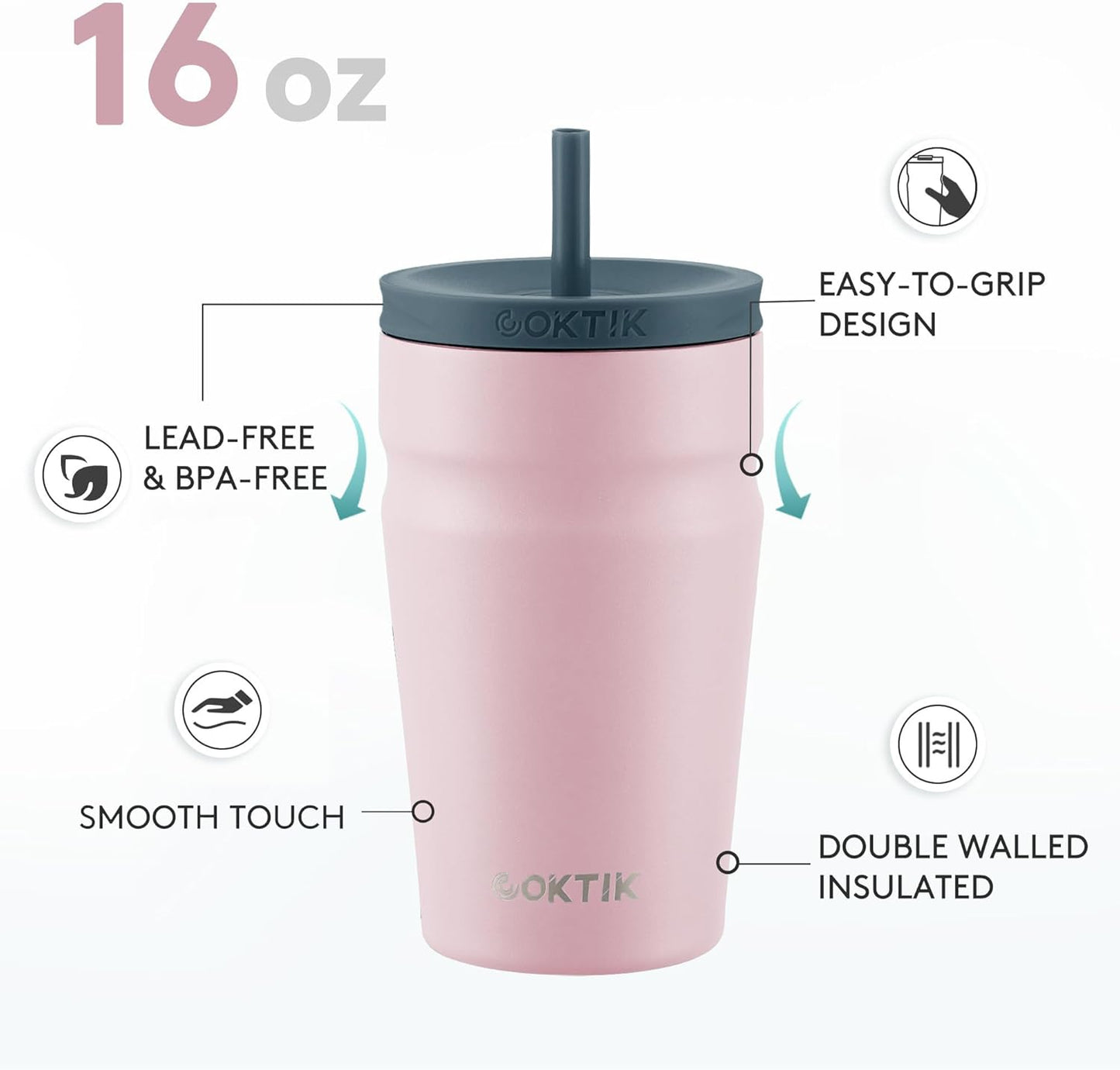 COKTIK 24oz Insulated Tumbler with Lid and Straw Iced Coffee Cup Reusable Stainless Steel Travel Mug Water Bottle Cupholder Friendly for Women Men Her Him (Blush)