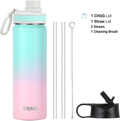 Drinco Stainless Steel Water Bottle Spout Lid Vacuum Insulated Double Wall Water Bottle Wide Mouth (40oz 32oz 22oz 18oz 14oz) Leak Proof Keep Cold Sport Camping Hiking (22 oz, 22oz Black)