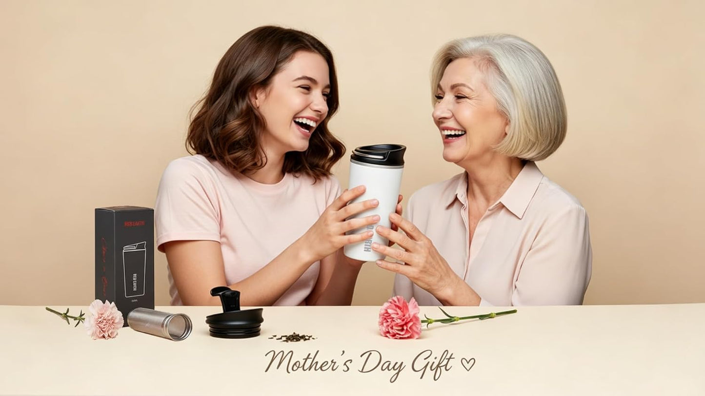 GiNT 17oz Travel Tea Mug with Infuser, 2 Lids. Vacuum Insulated 316 Stainless Steel Coffee Mug. Dishwasher Safe Tea Cup with Strainer for Hot & Cold Brew Coffee. Mothers Day Gifts for Mom (White)