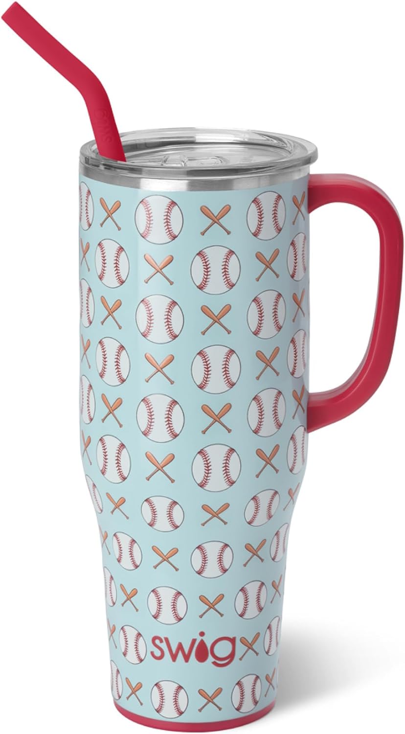 Swig Life 40oz Mega Mug, 40 oz Tumbler with Handle and Straw, Cup Holder Friendly, Dishwasher Safe, Extra Large Insulated Tumbler, Stainless Steel (Pickleball)