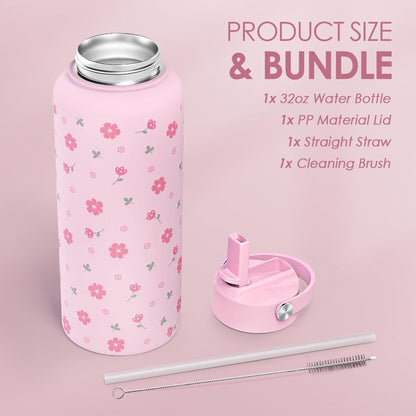 SANDJEST Pickleball Gift for Women, Water Bottle Stainless Steel 32oz with Lid & Straw, Sport Insulated Bottles Gifts for Girls Friends Teens Birthday Christmas