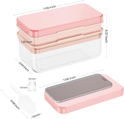 Ice Cube Tray with Lid and Bin, PHINOX 56 pcs Ice Trays for Freezer, Ice Cube Trays for Freezer with 2 trays, Container, Lid & Ice Scoop, BPA Free