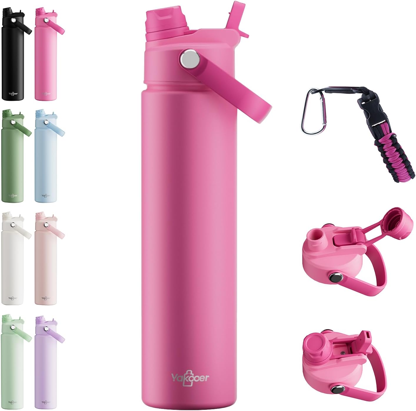 26oz Insulated Water Bottle with 2-in-1 Straw and Spout Lid, 304 Stainless Steel Water Bottle Keep Cold for 24H,Leak-Proof,Sports Water Bottle with Braided Carry Strap for Gym,Travel,Outdoors,Black
