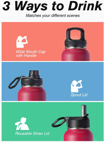 Half Gallon Water Bottle Insulated with Straw & 3 Lids, Coolflask 64 oz Water Jug Large Metal Stainless Steel Wide Mouth for Sports, Gym or Office, Non-BPA Keep Cold 48H Hot 24H, Samurai Cyan