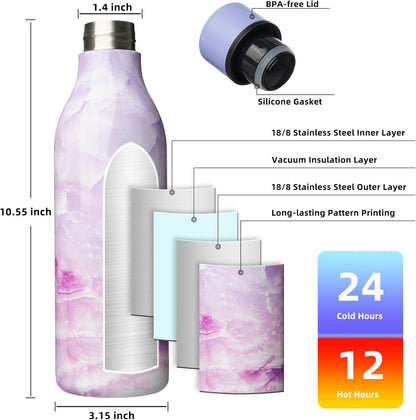 BJPKPK Insulated Water Bottles, 18 oz Stainless Steel Metal Water Bottle with Strap, BPA Free Leak Proof Jugs, Mugs, Flasks, Reusable Thermal Flasks for Sports & Travel, Black - Colors B