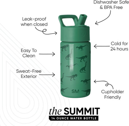 Simple Modern Kids Water Bottle with Straw Lid | 14oz Insulated Stainless Steel Kids Tumbler & Spill Proof Toddler Cup for School, Girls, Boys | Summit | Chloe Floral - Colors A