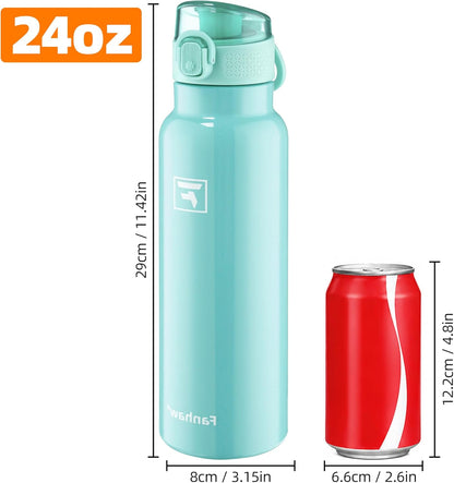 Fanhaw 24 oz Insulated Water Bottle with Soft Silicone Spout Lid, Leakproof Stainless Steel Vacuum Bottle for School, Sports& Daily Use, Kids, Teens& Adults, Back to School Essentials (Pink)