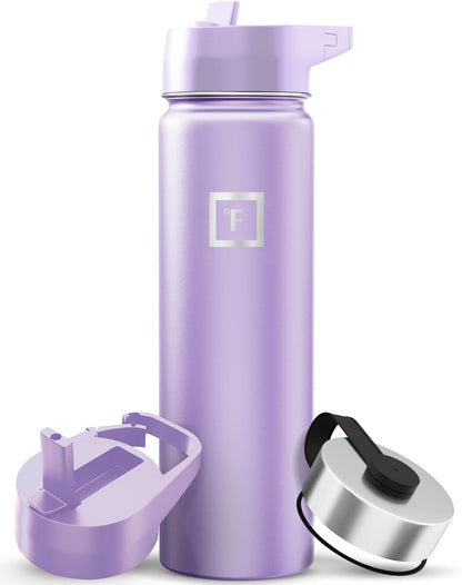 IRON °FLASK Camping & Hiking Hydration Flask with Straw, Wide Mouth Insulated Stainless Steel Sports Water Bottle - 22 oz Aurora