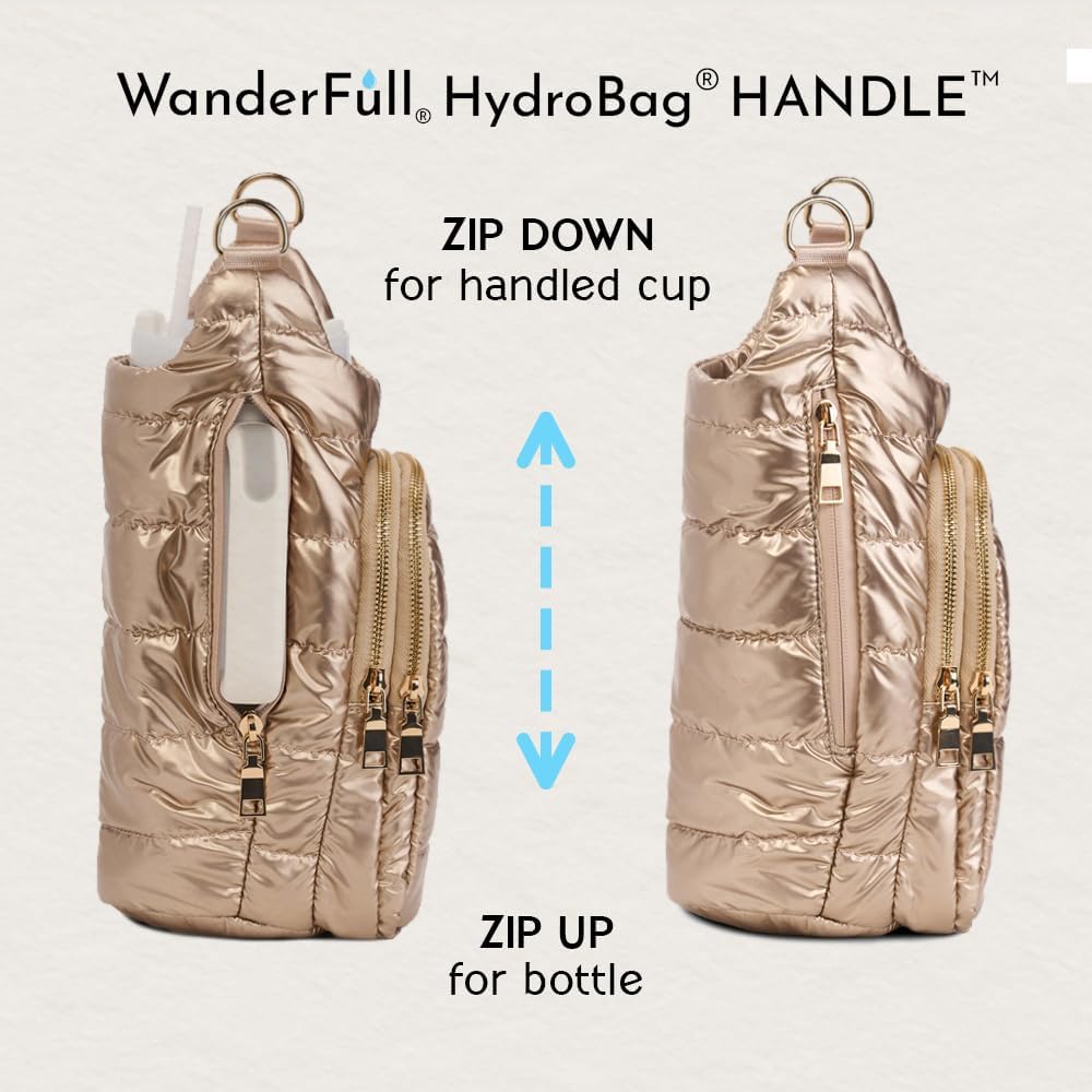 WanderFull Original HydroBag Handle® Zipper Slot for Handle, Hands-Free Crossbody Water Bottle Holder & Tumbler Accessories