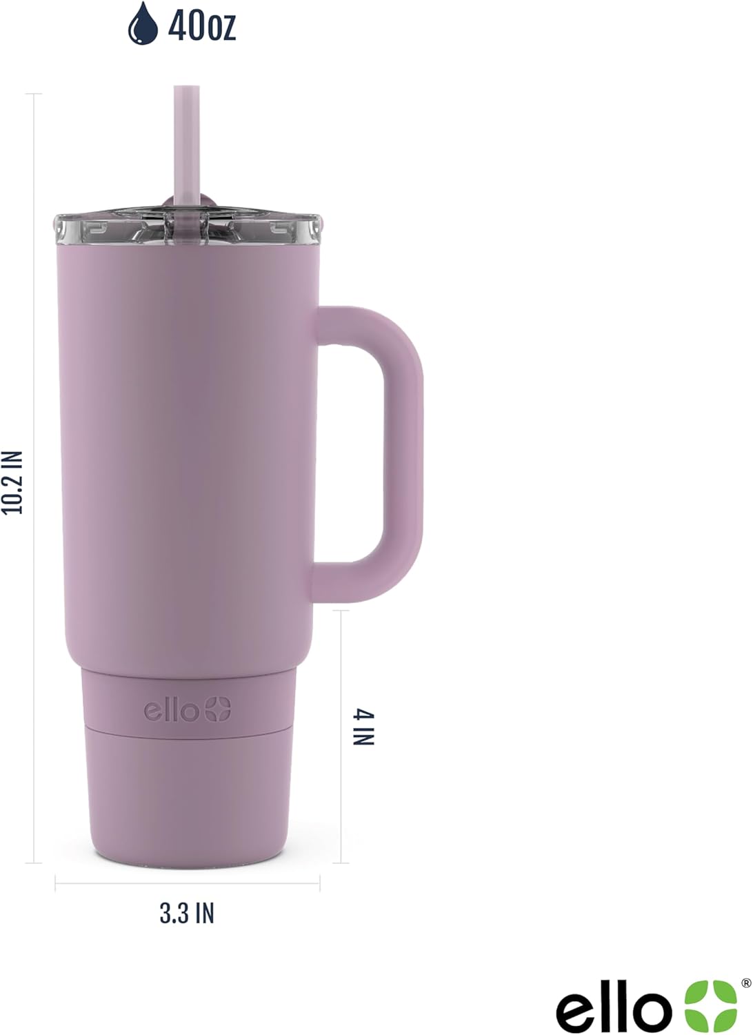Ello Port 40oz Tumbler with Carry Loop & Integrated Handle, Vacuum Insulated Stainless Steel Reusable Water Bottle, Travel Mug with Leak Proof Lid & Straw, Perfect for Iced Coffee & Tea, White