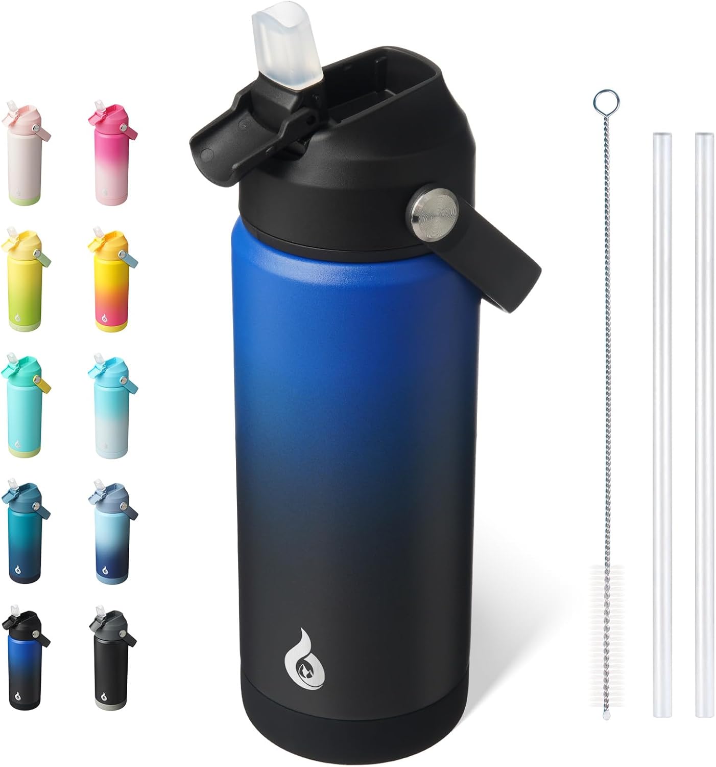 BJPKPK Insulated Water Bottle with Straw Lid, 18oz Thermo Water Bottles with Soft Nozzle, Flex Handle & Non-slip Boot, BPA Free Leak Proof Stainless Steel Metal Thermo, Tumblers, Cups,Sea Salt