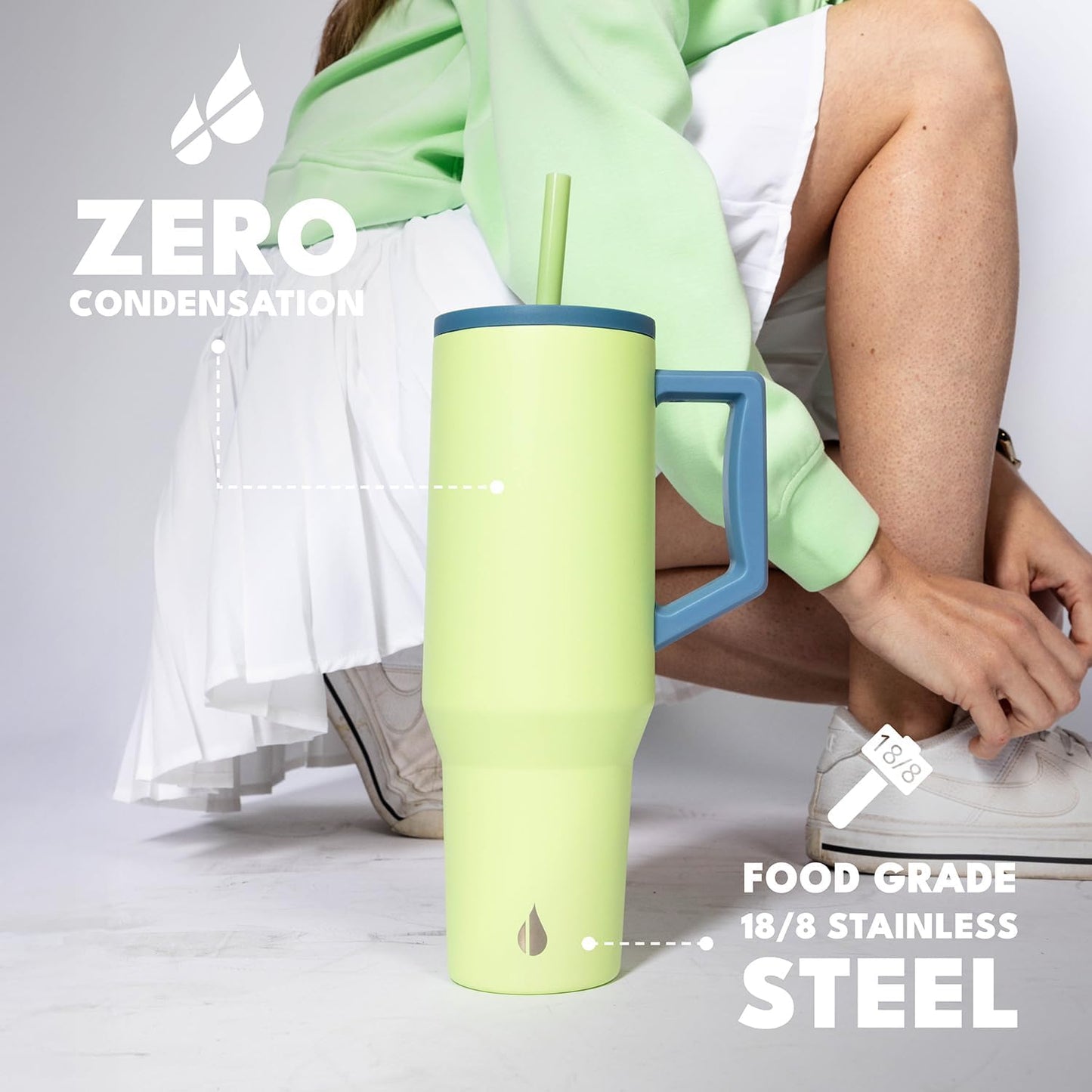 Elemental 32 oz 100% Leak Proof Tumbler with Handle & Straw - Stainless Steel Double Wall Insulated Tumbler for Hot and Cold Beverages - Travel Coffee Mug with Sip & Straw Lid - White - Colors A