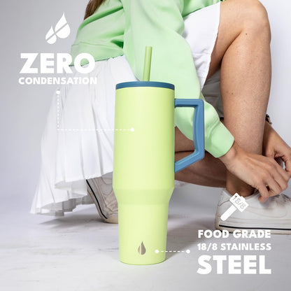 Elemental 32 oz 100% Leak Proof Tumbler with Handle & Straw - Stainless Steel Double Wall Insulated Tumbler for Hot and Cold Beverages - Travel Coffee Mug with Sip & Straw Lid - White - Colors A