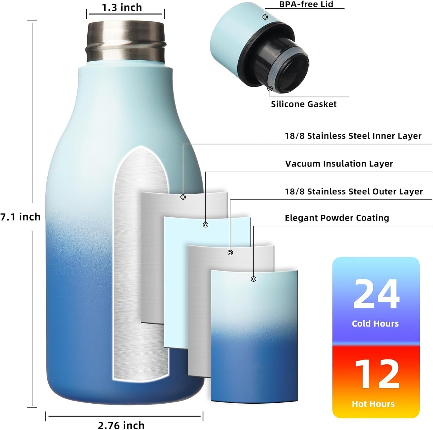 BJPKPK Insulated Water Bottles, 18 oz Stainless Steel Metal Water Bottle with Strap, BPA Free Leak Proof Jugs, Mugs, Flasks, Reusable Thermal Flasks for Sports & Travel, Black - Colors B