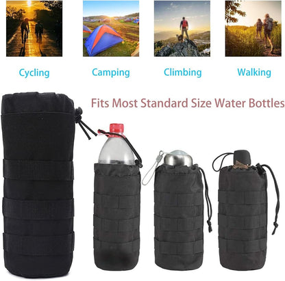 Tactical MOLLE Water Bottle Pouch, 3-Way Attachment: Backpack MOLLE, Belt Loop & D-Ring Hook, Anti-Swing 1000D Nylon Bottle Holder for Hiking Hunting, Fits 18-25oz Flasks