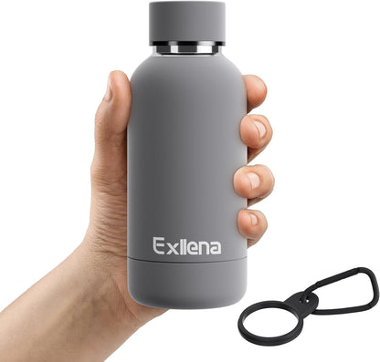 Exllena Slim Insulated Water Bottles for Travel 18oz with Clip, Double Wall Vacuum Stainless Steel Water Bottle Keeps Drinks Cold 24 Hrs/Hot 12 Hrs, 100% Leakproof, BPA Free(Black)