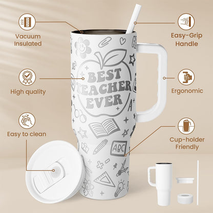 Floral Tumbler with Handle 40oz, Stainless Steel Insulated Tumblers Coffee Travel Mug Cup with Straw, Flower Coffee Cup Gifts for Women Girls, Gift for Her on Christmas Birthday Mothers Day
