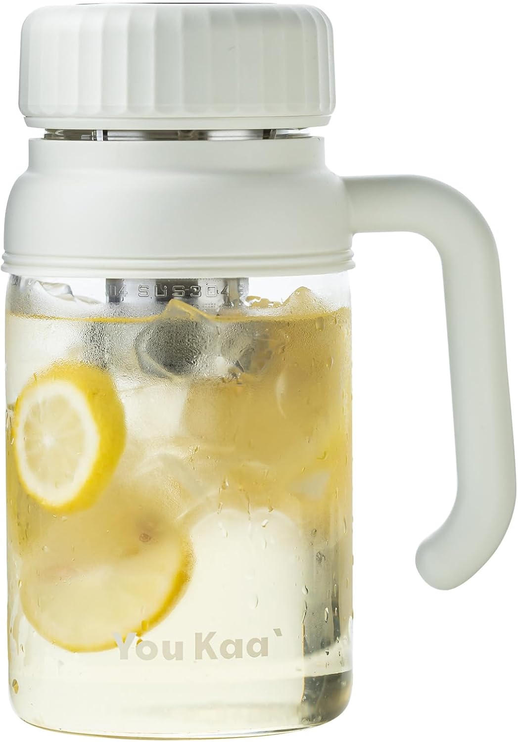 32oz Tea Infuser Bottle - Large Glass Water Bottle with Removable Infuser for Loose Leaf Tea & Fruit, Leakproof, Lead-free, Wide Mouth for Easy Cleaning - Handle for Hot & Cold Beverages (White)