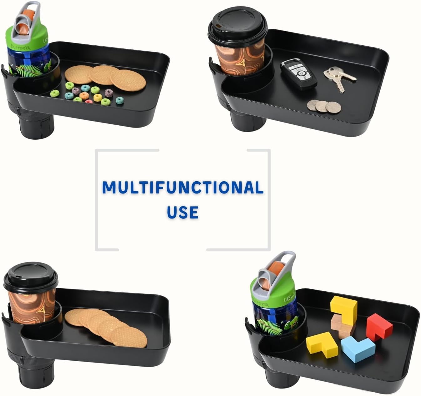 Car Seat Tray, Adjustable Base and Silicone-Supported Anti-Shake Cup Holder, Car Seat Tray for Kids Travel, Car Seat Snack Tray, Car Tray for Toddler, Family Road Trip Essentials for Kids
