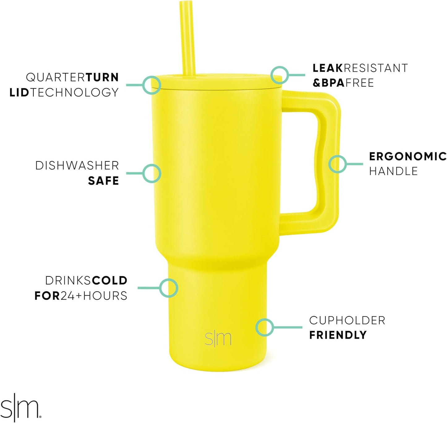 Simple Modern 40 oz Trek Tumbler with Handle and Straw Lid | Cup Holder Friendly Insulated Stainless Steel Travel Mug | Sea Glass Sage - Colors A
